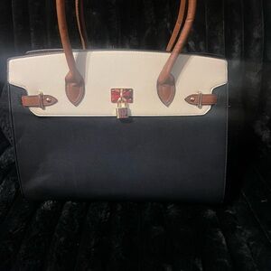 Colorblock Structured Tote Bag Set w/ Matching Mini Bag & Lock Detail
